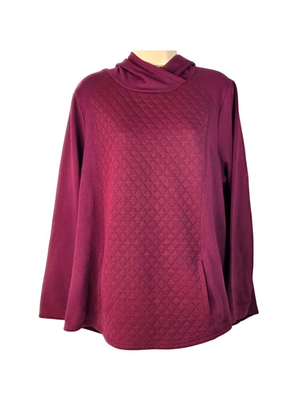 St Johns Bay Burgundy Hoodie Pullover Quilted Front Sweatshirt OX